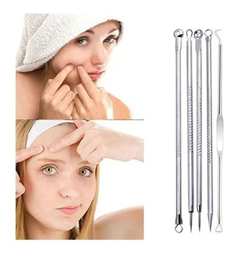 Kit Extrator de Cravos e Espinhas ProSkin™ – 5 Ferramentas em Aço Inoxidável